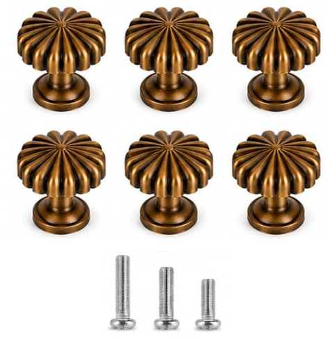 OAMCEG 6 Stück Vintage Schrankknöpfe - Geriffelte Schubladenknöpfe in Bronze-Optik, antike runde Schrankgriffe für Küche, Kommode, Kleiderschrank und Möbel