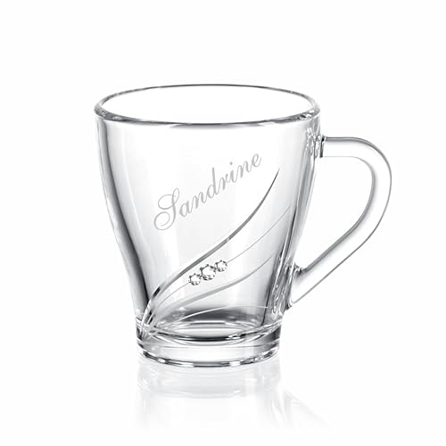 Brilant Moly Personalisierte Tasse - Kaffee und Teeglas mit Gravur Personalisiert, bleifreies Kristallglas mit Swarovski® Kristallelemente, EU-Handarbeit, Geschenkbox, 250 ml