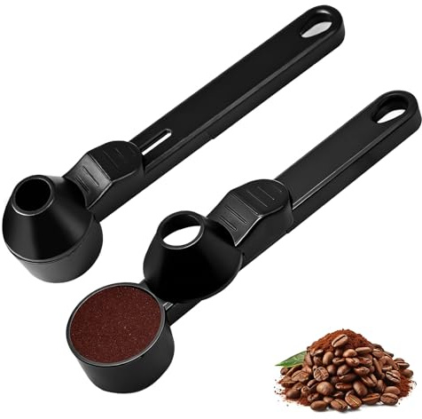 2Pcs 2 in 1 Coffee Scoop & Funnel for K-Cups Reusable, Plastic Coffee Scoop for Beans, Grounds, Tea, Sugar, Long Handle with Hang Hole, Perfect Scoop Funnel for Powder