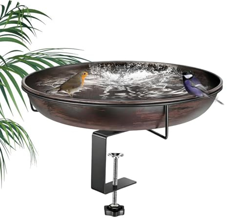 Bain d'oiseaux Monté sur Pont, Bol De Bain d'oiseaux en Métal avec Pince Réglable, Mangeoire À Oiseau D'extérieur pour Décoration De Balustrade De Balcon, Clôture, Cour, Jardin Artistique