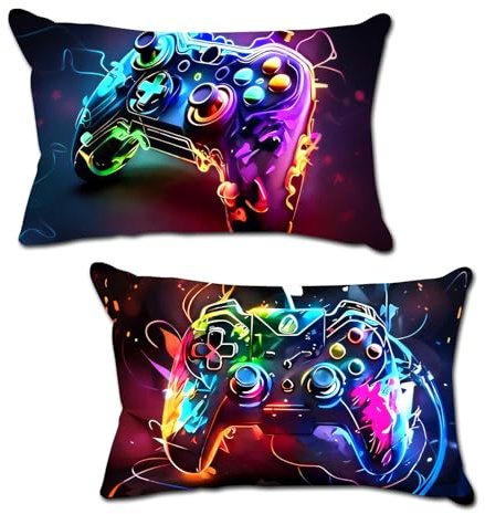 Nodrex 2pcs Gaming Cushion Cover 50x30 cm, Graffiti Gaming Pillow Cases, Teens Room Accessories Decor, Polyester Cushion Covers as Gamer Gifts for Boys Teens