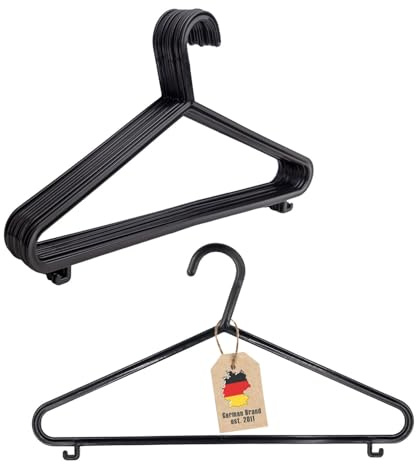Intirilife leichte dünne Kleiderbügel -SCHWARZ - 10 Stück platzsparende Kleiderbügel aus Kunststoff mit Hosensteg Rockhaken - 36 x 1 x 15 cm- Garderoben Wäsche Anzug Jacken Rock Bügel, robust