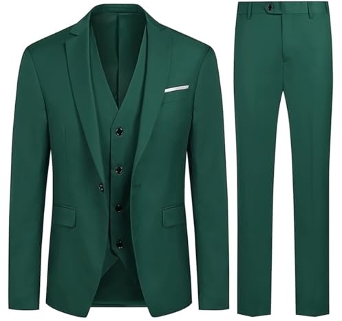 Allthemen Abito da Uomo 3 Pezzi Slim Fit Completo Formale da Matrimonio Un Bottone Giacca Gilet Pantaloni Verde M