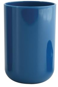 MSV - Gobelet INAGUA - Design Élégant pour Salle de Bain - Ø7,3 x 11,5 cm - Bleu Foncé - Idéal pour Accessoires de Toilette - Plastique Résistant - Finition Lisse