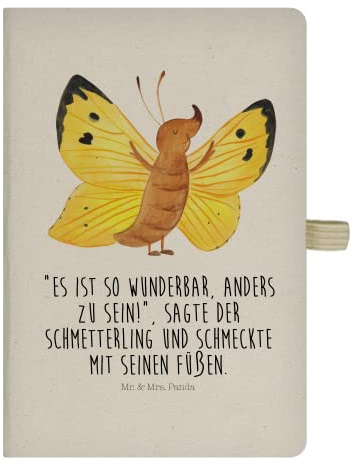 Mr. & Mrs. Panda DIN A5 Baumwoll Notizbuch Schmetterling Zitronenfalter - Geschenk, besonders, Kladde, Schreibheft, Schmetterlinge, Notizblock, Notizen, Tiere, Adressbuch, gute Laune, Eintragebuch