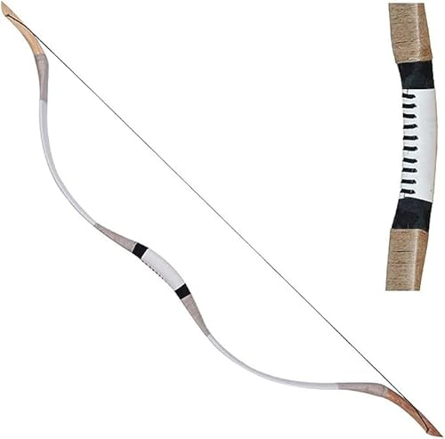 Huntingdoor Arco ricurvo Tradizionale Fatto a Mano in Legno mongolo Gomito da Caccia Arco Arco Lungo per la Pratica di Caccia Adulti 30-60 libbre (50lbs)