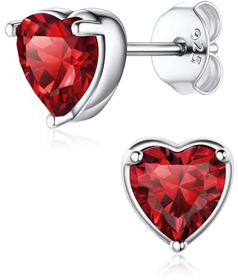 ChicSilver Red Heart Earrings for Women 925 Sterling Silver Hypoallergenic January Garnet Earrings Birthstone Stud Earrings for Women