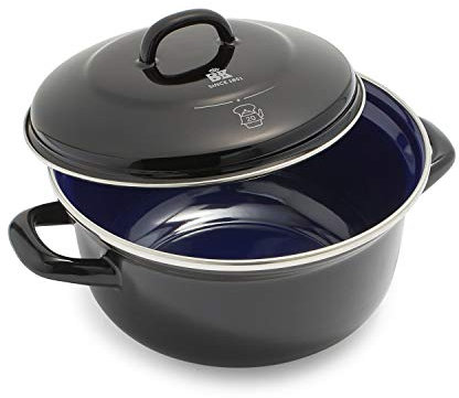 BK Indigo Patrimonio Olandese Casseruola Rotonda Smaltata con Coperchio con Rivestimento Antiaderente Ceramico Senza PFAS, 20 cm/2,5 Litri, Induzione, Lavabile in Lavastoviglie e in Forno, Nero