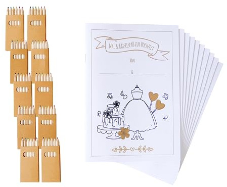 JEKA 10 Hochzeitsmalbuch für Kinder mit Stiften (10er Set), Hochzeit für Kinder, Kinderbeschäftigung Hochzeit, Gastgeschenk Hochzeit, Hochzeit Mitgesbel, Malbuch Hochzeit