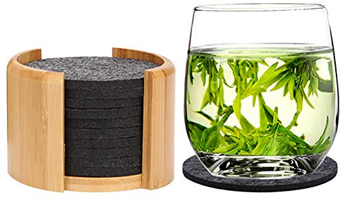 WTB Glas Untersetzer Filz grau - 10er Set Ink. Bambusbox - extra wasserabweisend und abwaschbar - Tisch Schutz,Tisch Deko