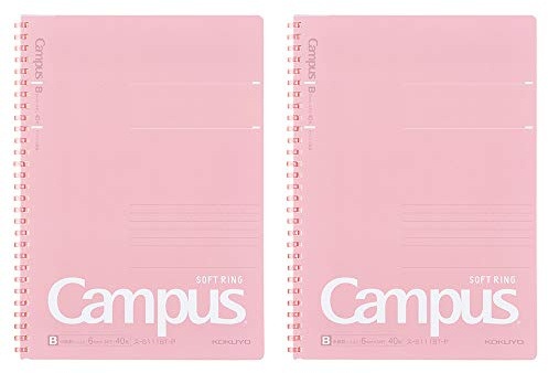KOKUYO Campus Soft Ring Notebook, Semi-B5, B 6mm Dot Ruled, 34 Lines, 40 Sheets, Pink, Set of 2, Japan Import (SU-S111BT-P)