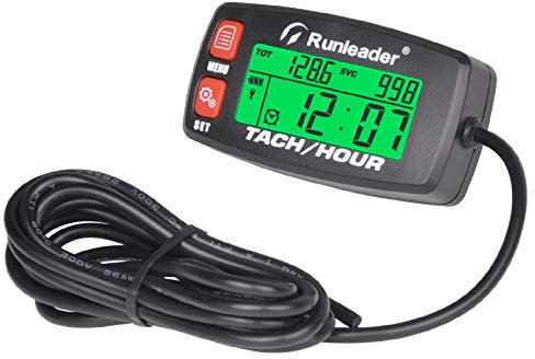 Runleader Digitaler Gasmotor-Drehzahlmesser, Stunden- und Drehzahlaufzeichnung, Betriebsstundenzähler mit Hintergrundbeleuchtung, Batterie austauschbar für Aufsitzmäher