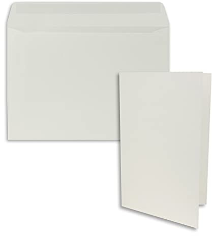 10x Faltkarten-Set DIN A5 14,8 x 21 cm in Naturweiß (Weiß) mit Briefumschlägen DIN C5 Haftklebung - für große Einladungen und Karten zum Geburtstag oder Hochzeit
