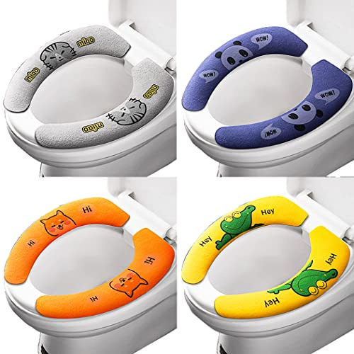 Abcsea 4 Pairs Toilet Seat Cover Cushion, Toilet Seat Cover Warm, Toilet Seat Cover Pads, Warm Toilet Seat Covers, Toilet Seat Mat