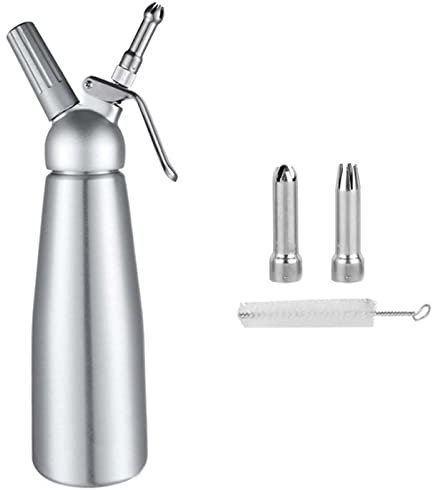 RONGJJ Dispensador De Crema Batida De Acero Inoxidable, Sifón Batidor De Crema De 500 Ml con 3 Boquillas Decorativas Y Cepillo De Limpieza para Deliciosas Cremas Caseras Ligeras Y Esponjosas, C