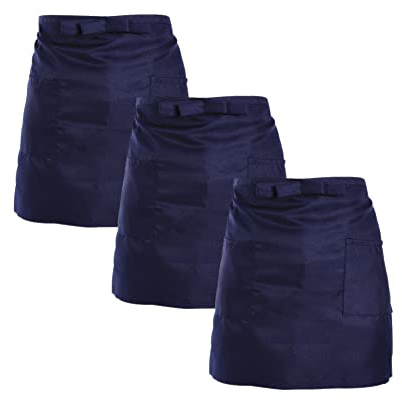 Jenngaoo 3er Pack Kellnerschürze Marineblau Kurz, Halbschürze mit 2 Taschen | Taillenschürze Einheitsgröße für Restaurant, Bar, Bistro, Café, für Kellner und Kellnerinnen