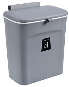 Futchoy Mülleimer mit Deckel 9L Küche Abfalleimer Klein Hängend Abfallsammler Wandmontage Plastik Komposteimer Geruchsdicht Abfallbehälter Tür zum Aufhängen für Wohnmobil Küchenschrank (Grau)