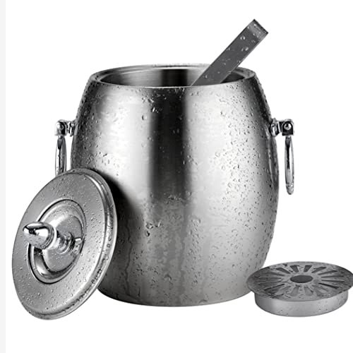 L Cloud Seau à glace double couche en acier inoxydable avec couvercles et pinces, parfait pour ranger la glace avec bac à glace, convient pour les bars, les fêtes et les activités à la maison, 1 l
