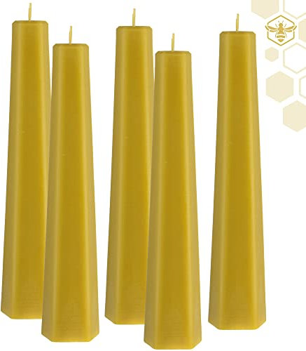 Ami Honey Set mit 5 Natürliche Kerzen aus Bienenwachs | Frühlings Seidenbiene 200 mm | 100% reines Naturprodukt | Handarbeit gefertigt | Honigduft | Direkt vom Imker | 20 cm x 4,2 cm | beeswax