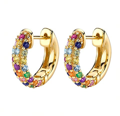 Bishilin Ohrringe Silber 925 Vergoldet, Creolen mit Bunt Zirkonia Ohrringe Allergiefrei Damen Gold