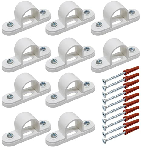 10 x 20 mm Kunststoff-PVC-Rohr-Clips mit Schrauben und Dübeln