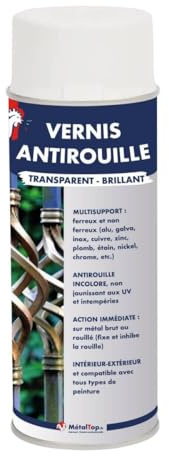 Metaltop - Vernis Antirouille - Bombe 400 ml - Protection durable antirouille pour métal extérieur