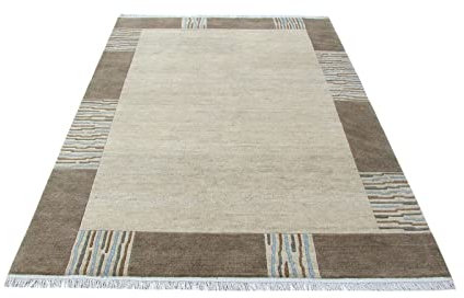 Nepal Teppich Handgeknüpft Beige 100% Wolle Orientteppich Compatible with Braun 160X216 cm N-151