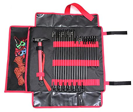 MIVALO Multitool Hammer Camping Zubehör, Zeltheringe Tasche Camping Tragbare Zeltheringe Tasche Hammer Nageltasche für Wandern Camping Zelthammer und anderes Zubehör (Farbe: Rot, Größe: 63 x 44 cm)