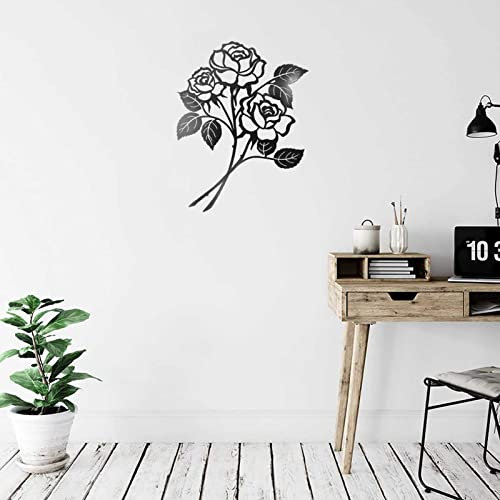 Rosen-Blumen-Metall-Wandkunst, dekorative hängende Ornamente, Blumen-Wandkunst, Metall-Blumen-Wandkunst, Pflanzen-Dekoration, hängende Skulptur für Zuhause, Wohnzimmer, Schlafzimmer, Garten, 38,1 x 29