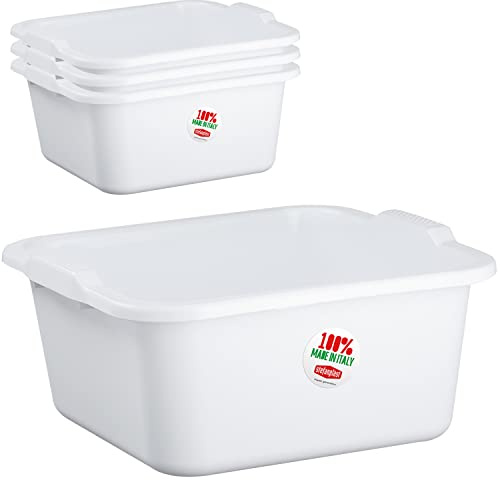 4x Schüssel 11 Liter quadratisch 34x33x16 cm weiß - aus PP-Kunststoff - Universal Haushaltsschüssel Waschschüssel Küchenschüssel Spülschüssel Kunststoff Fußbad Pflege - nestbar