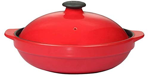 Olla de Barro Cazuela de cerámica con vitrocerámica Olla Plana Antiadherente con Tapa Olla Grande de cerámica Japonesa Donabe para estofado Lento (C 2.4L)