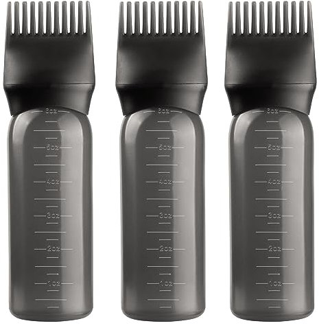 Gezimetie Root Comb Applicator Bottle Hair Oil Applicator Brush 3 Pack Hair Oil Bottle for Hair Root Comb Color Applicator Bottle 6 Ounce with Graduated Scale Black