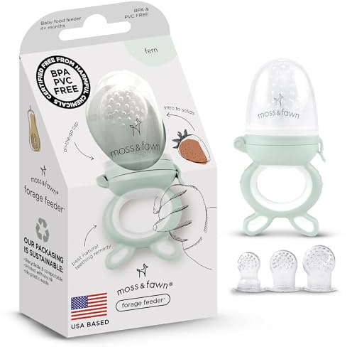 Moss and Fawn Forage Feeder - Baby Fruit Feeder, Frozen Breast Milk Popsicle Teether & Pacifier - BPA, PVC & Phthalate-Free - Fern