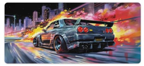 josnmre Large Mouse Pad Gaming Cool Japanese Anime R32 Tokyo Drift JDM Car Desk Mat Long Big Mousepad Extended Keyboard Computer Office Organizers and Accessories, 40x90cm (1000708h90kspszjjd) | R32 JDM Car drifts at speed across dark pavement, with sparks and road motion creating an intense desk atmosphere.