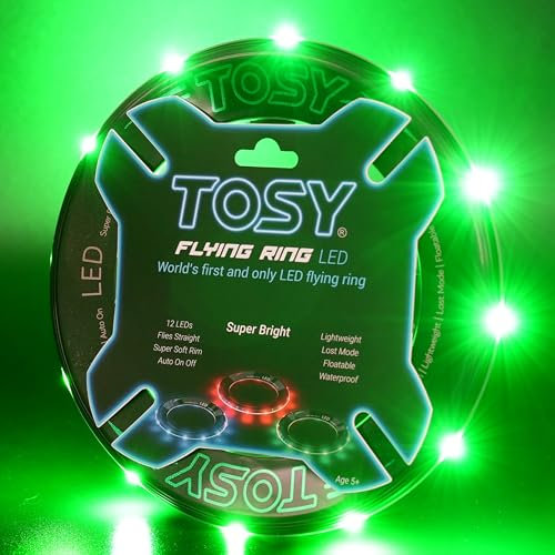 TOSY Flying Ring – 12 einfarbige LEDs, superhell, Lost-Mode, Auto-Aufleuchten, Weihnachtsgeschenk, sicher, wasserdicht, Spielzeug für Pool/Strand/Camping (Grün)
