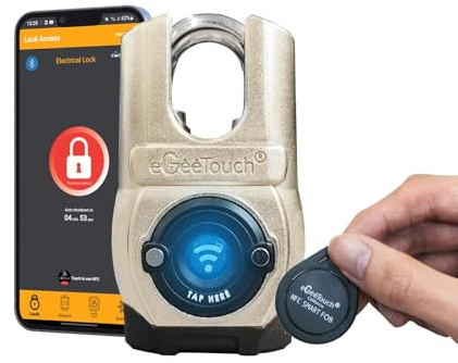 eGeeTouch 5ª generación [2023] Candado inteligente para exteriores IP66 resistente a la intemperie Diseño robusto para uso comercial, Bluetooth + NFC (anticorte)