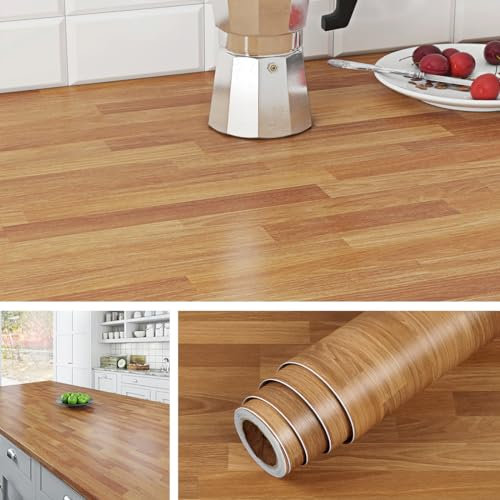 Livelynine Vinilo para Encimera de Cocina 90CM Ancho x500CM Impermeable Vinilo Adhesivo Encimera Baño Madera Papel Adhesivo para Muebles Mesa Escritorio Papel Pintado Pared Cocina Madera