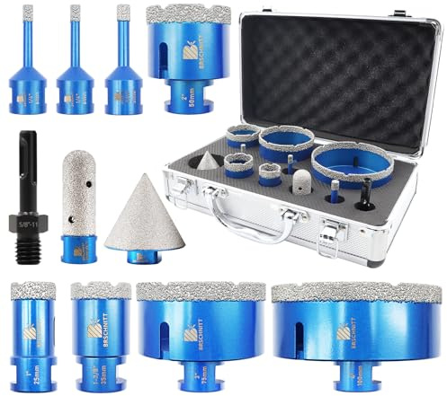 BRSCHNITT Diamond Core Drill Bit Set - 6/6/8/25/35/50/75/100mm Tile Hole Saw Kit for Porcelain Tile Ceramic Marble Granite Drilling&Chamfer Finger Bit&Adapter