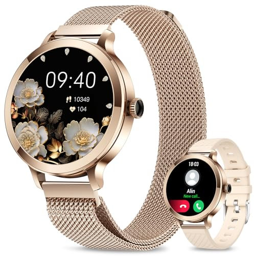 Smart Watch for Women with Magnetic Strap, 1.1 Touch Screen Smart Watch Female with Heart Rate SpO2 Sleep Monitor, 110+ Sport Fitness Tracker, IP68 Waterproof Pedometer watch for iOS Android Rosegold
