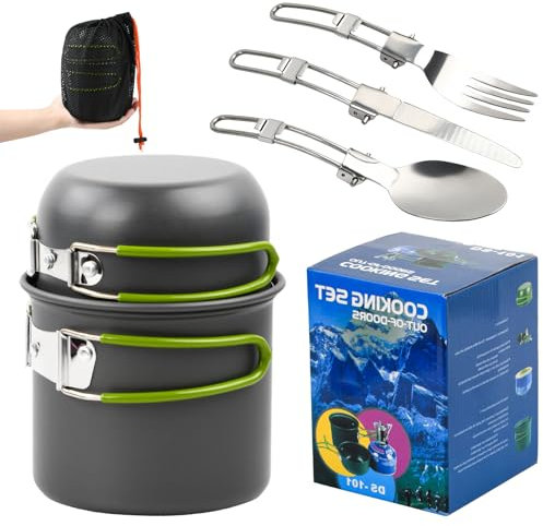 Anseom Set di Pentole da Campeggio, Pieghevole Pentola e Padella in Alluminio Set di Pentole da Campeggio Portatile con Posate Pieghevoli per Campeggio Cucina Picnic