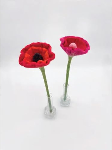 Nepalaya Bunte Filzblumen Mohn 2er-Set - Mohnblume Klatschmohn Sommer - Blumen aus Filz - Blumenstrauß - Filzblüten - handgemacht - fair Trade, 12055