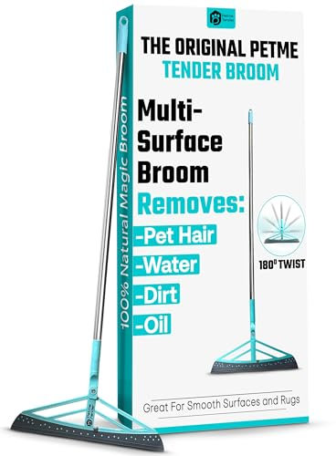 Petme Tender Magic Broom Squeegee Dog Pet Hair Remover, Rotatable, Extendable - Silicone Broom Pet Hair Remover for All-Surfaces Hardwood Floors, Carpet, Tile, Glass, Liquid-Dirt with 50 Handle