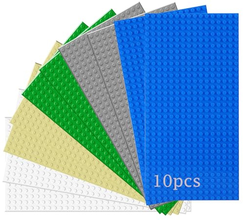 Set di 10 pannelli compatibili con la maggior parte delle marche, classici mattoncini da costruzione, compatibile con piastra Classic, 25.5 * 12.5cm, piastra di base blu Bianco verde grigio sabbia
