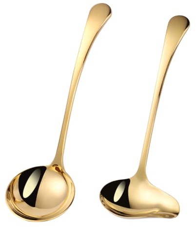 Mafier 1-Piece Sauce Ladle and 1-Piece Gravy Ladle, 18/10 Stainless Steel, Dishwasher Safe(Gold)