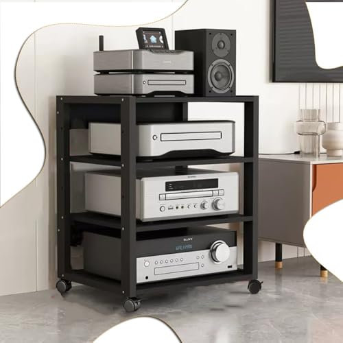 ZIUSFAC Offener Audio-Video-Komponenten Modernes Medienständer Entertainment-Center 4 Etagen Netzwerk-Server-Rack Record Player Stand Für Theater Büro(Black)