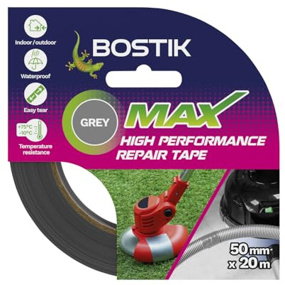 Bostik Max Repair Ruban adhésif imperméable ultra résistant résistant à la chaleur, à l'eau et aux UV pour intérieur et extérieur 50 mm x 20 m Gris