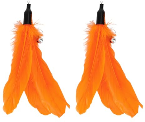 CAPASTEC 2 Pièces Plumeau Jeux pour Chat Plume Rechange pour Baguette Canne à Pêche Chats Interactive Intérieur Entraînement Kit Orange