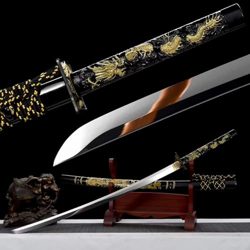 KWXPW Professionelles Katana Schwert║Klinge aus Manganstahl║Superheller Spiegelpolierprozess║103cm Japanische Samuraischwerter║Traditionelles Handschmiedeverfahren