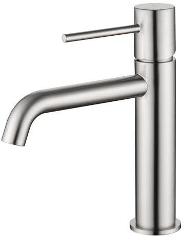 IMEX Grifo Monomando Lavabo Serie Monza, Grifo Moderno,Lavabo, Acabado Níquel Cepillado, Cartucho Cerámico Ø26 mm, Flexos 3/8