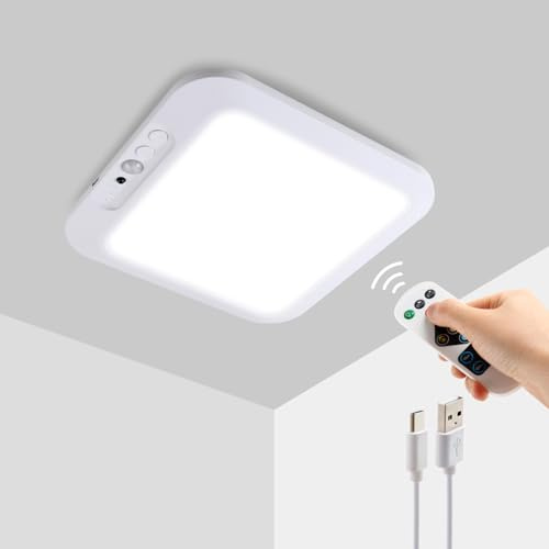 Wiederaufladbare LED Deckenleuchte mit Bewegungsmelder & Fernbedienung, 4000mAh Akku, Dimmbar, 3 Lichtfarben (3000K/4500K/6500K), Timer, Kabellose Lampe für Bad, Dusche, Schrank, Flur, Terrasse